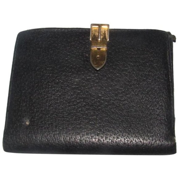 Gucci Black Leather Bi-fold Gold Buckle Clasp - Picture 1 of 11